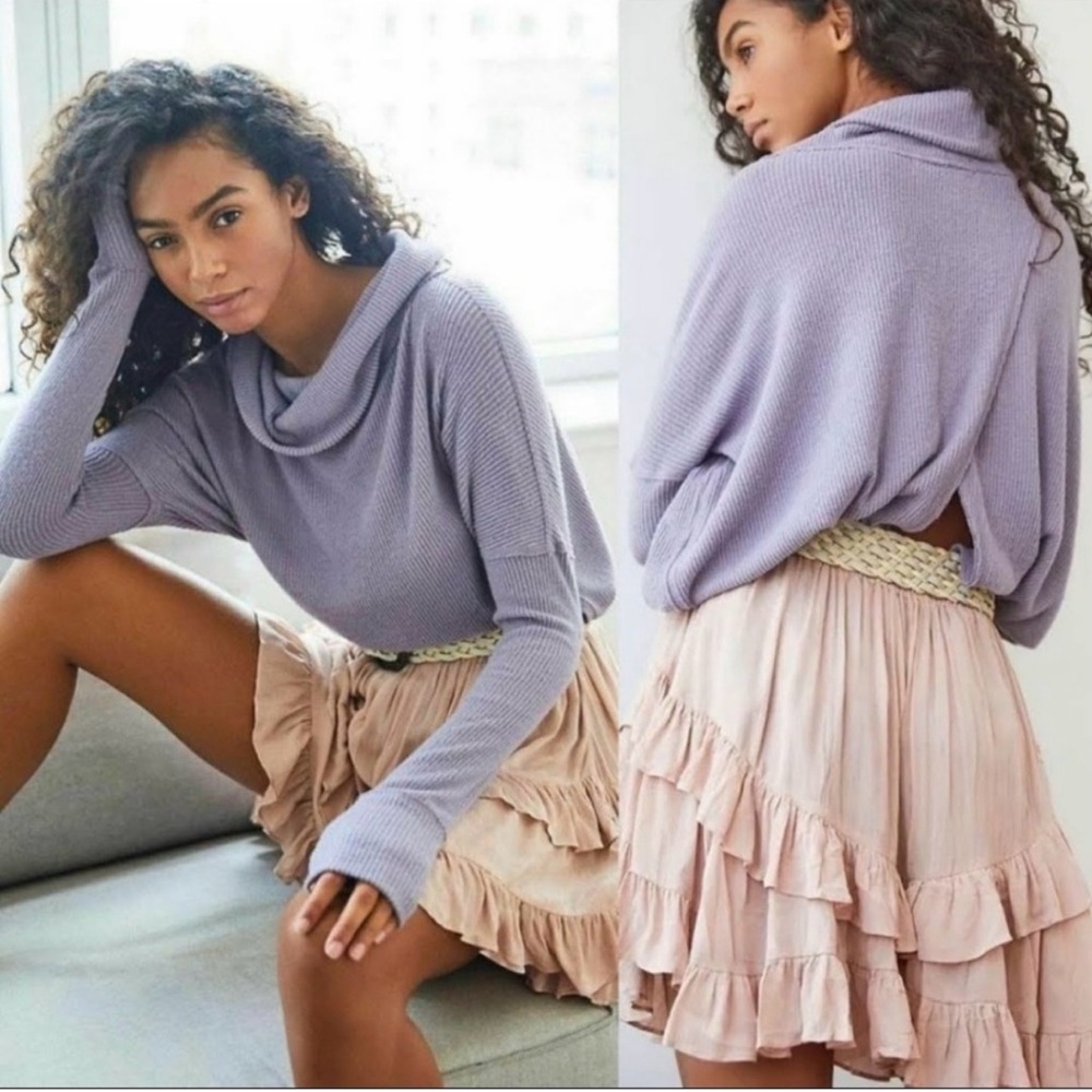 Free People We The Free Juicy Long Sleeve Cowl Neck Split Back Purple Sweater M